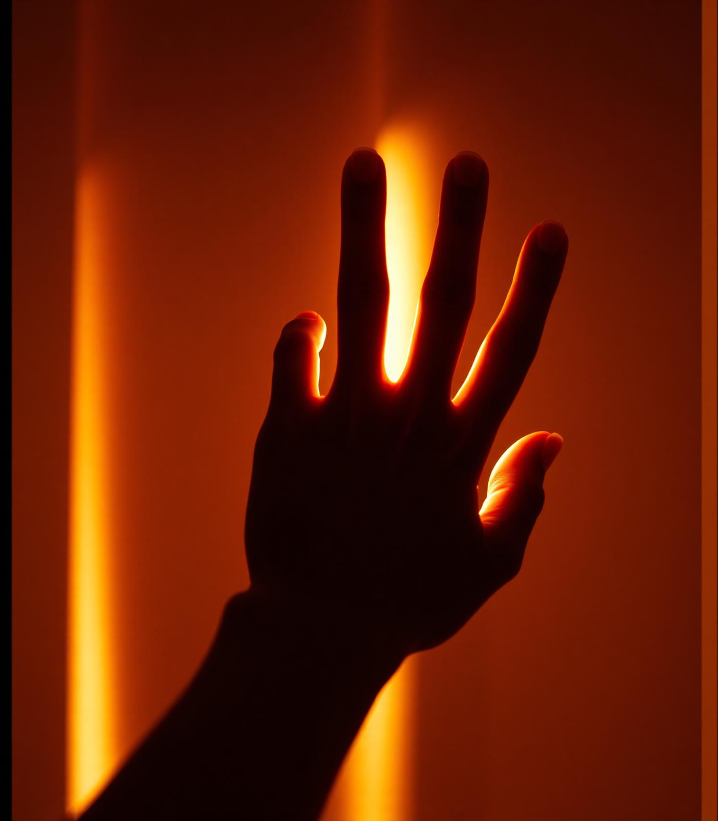 A hand reaching through warm light