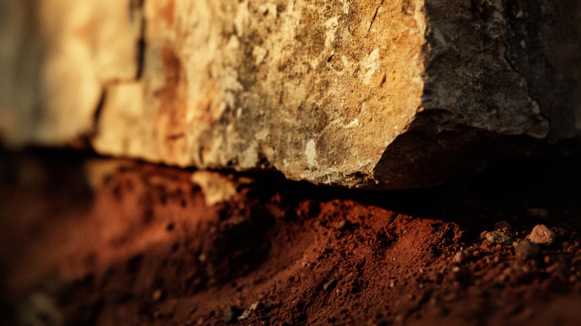 Weathered stone meeting raw earth — a fragment of the place